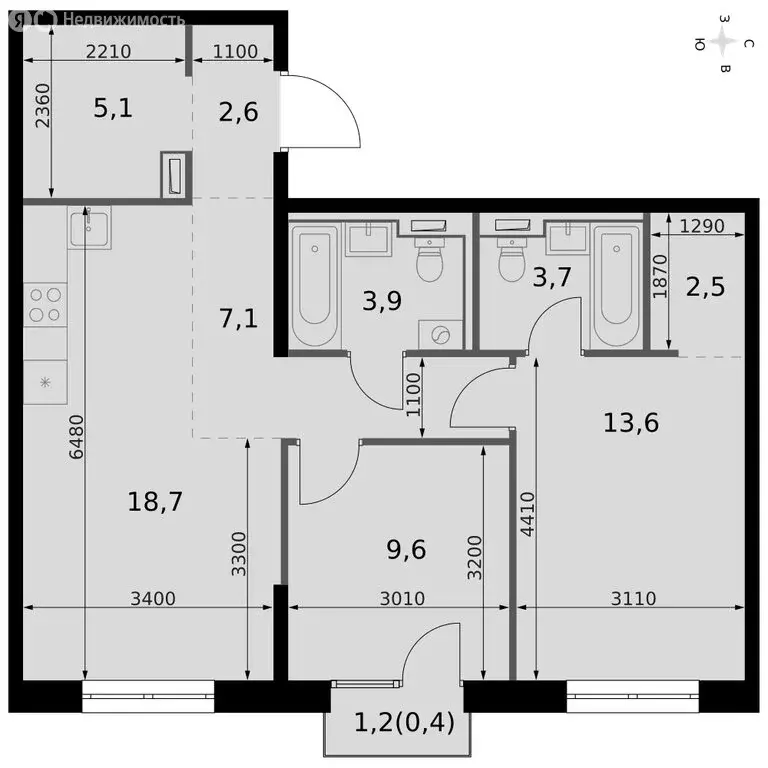 3-комнатная квартира: Казань, ЖК Фриссон (67.2 м) - Фото 1