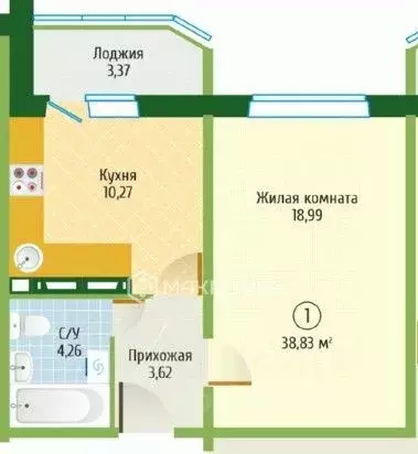 1-к кв. Новосибирская область, Новосибирск Тихвинская ул., 14 (37.0 м) - Фото 1
