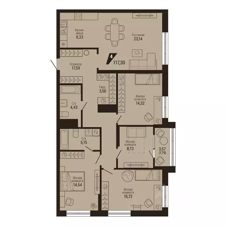 4-к кв. Свердловская область, Екатеринбург Центральный жилрайон, Дом 7 ... - Фото 2