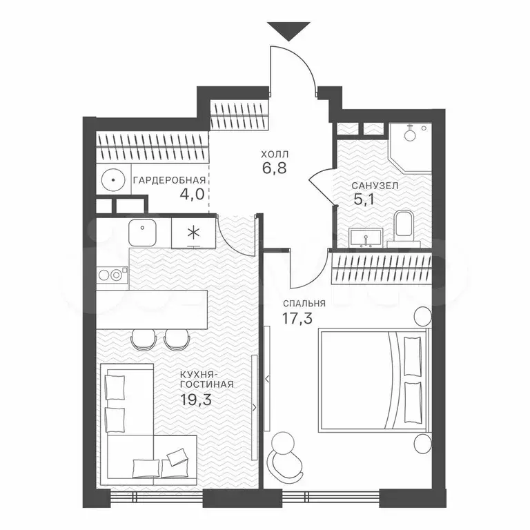 Квартира-студия, 52,5 м, 4/43 эт. - Фото 0