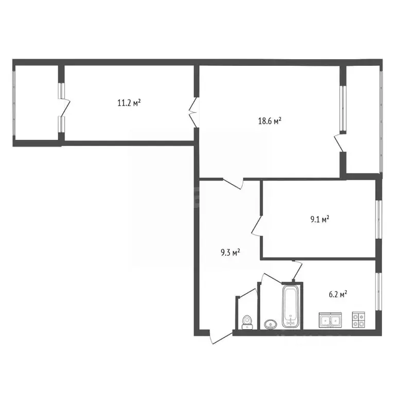 3-к кв. Санкт-Петербург Тимуровская ул., 30К1 (57.7 м) - Фото 2