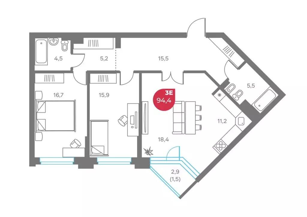 3-комнатная квартира: Пермь, Советская улица, 16А (94.4 м) - Фото 1