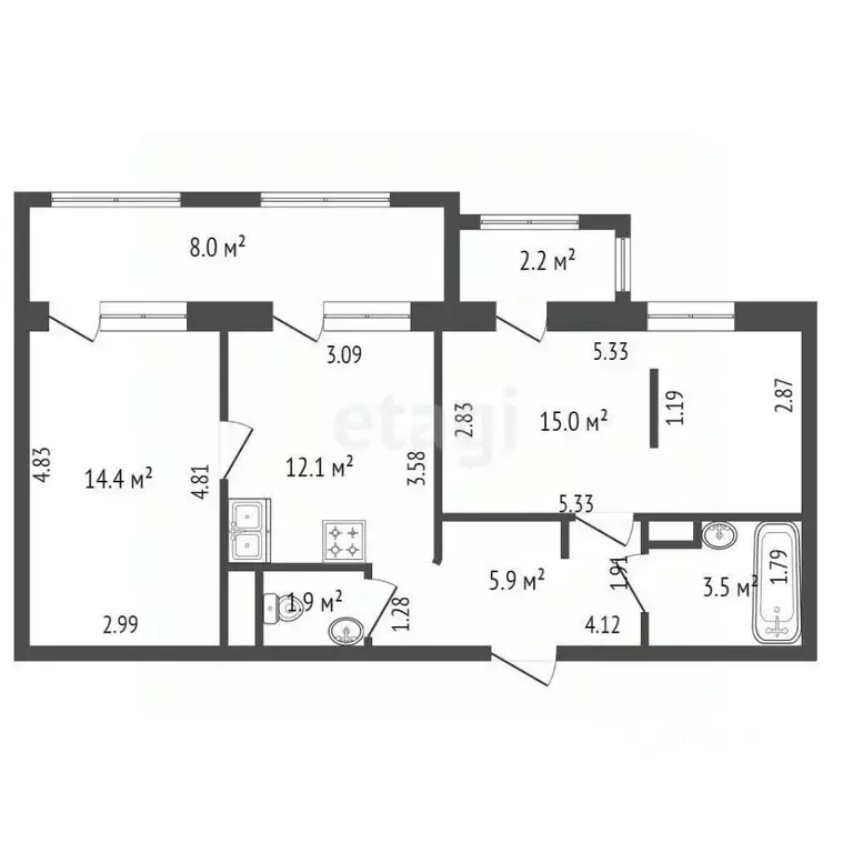 2-к кв. Санкт-Петербург Благодатная ул., 50 (52.8 м) - Фото 2