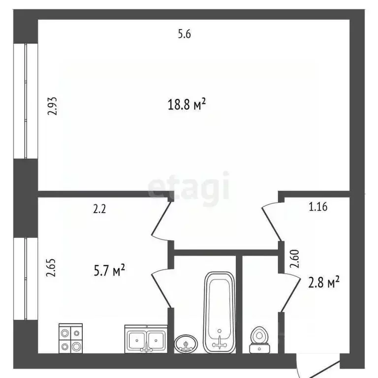 1-к кв. Тюменская область, Тюмень ул. Республики, 157 (30.7 м) - Фото 2