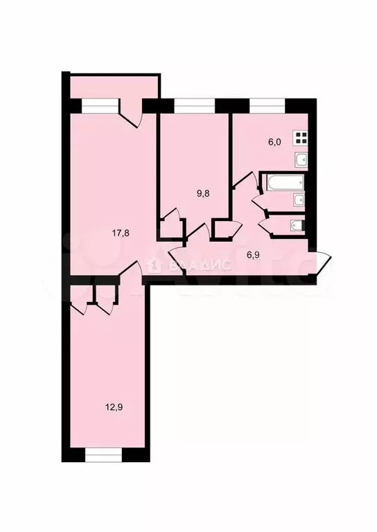 3-к. квартира, 59 м, 2/5 эт. - Фото 0