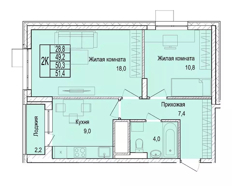 2-к кв. Московская область, Мытищи Леонидовка мкр,  (50.2 м) - Фото 0