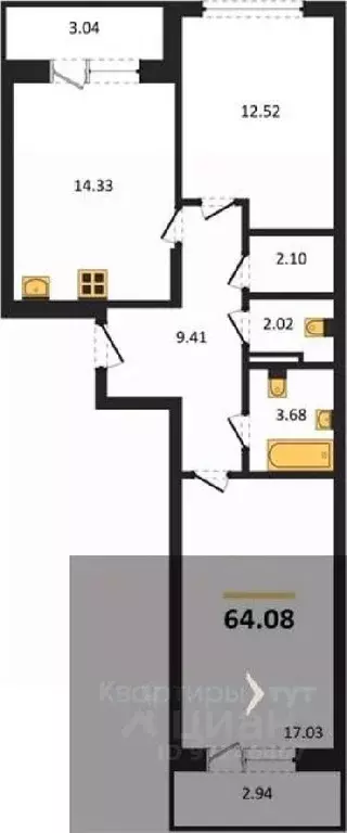 2-к кв. Воронежская область, с. Новая Усмань  (64.08 м) - Фото 1