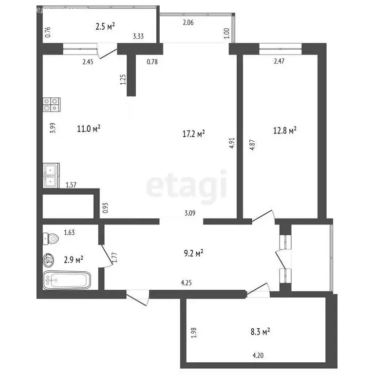 2-комнатная квартира: село Супсех, Советская улица, 44Б (63.2 м) - Фото 1