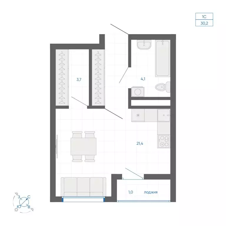 Квартира-студия: Екатеринбург, улица Вильгельма де Геннина, 59 (30.2 ... - Фото 2