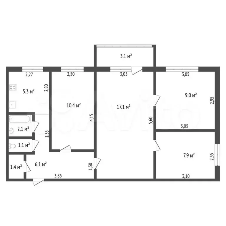 4-к. квартира, 61,1 м, 3/5 эт. - Фото 0