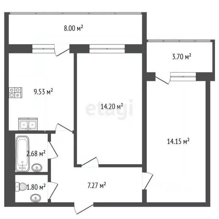 2-к кв. Татарстан, Набережные Челны ул. Раскольникова, 5В (55.48 м) - Фото 2