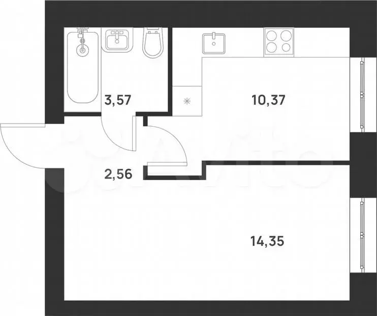 1-к. квартира, 30,9м, 5/5эт. - Фото 1