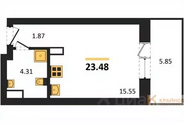 Студия Воронежская область, Воронеж Транспортная ул., 58 (23.48 м) - Фото 0