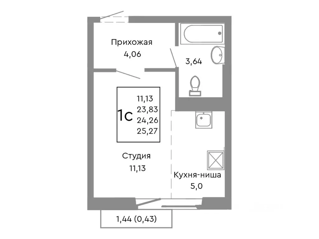 Студия Челябинская область, Челябинск Нефтебазовая ул., 1-13 (24.26 м) - Фото 1