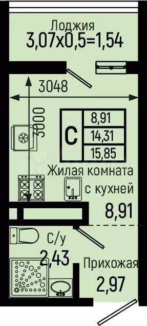 Квартира-студия, 15,9 м, 9/18 эт. - Фото 0