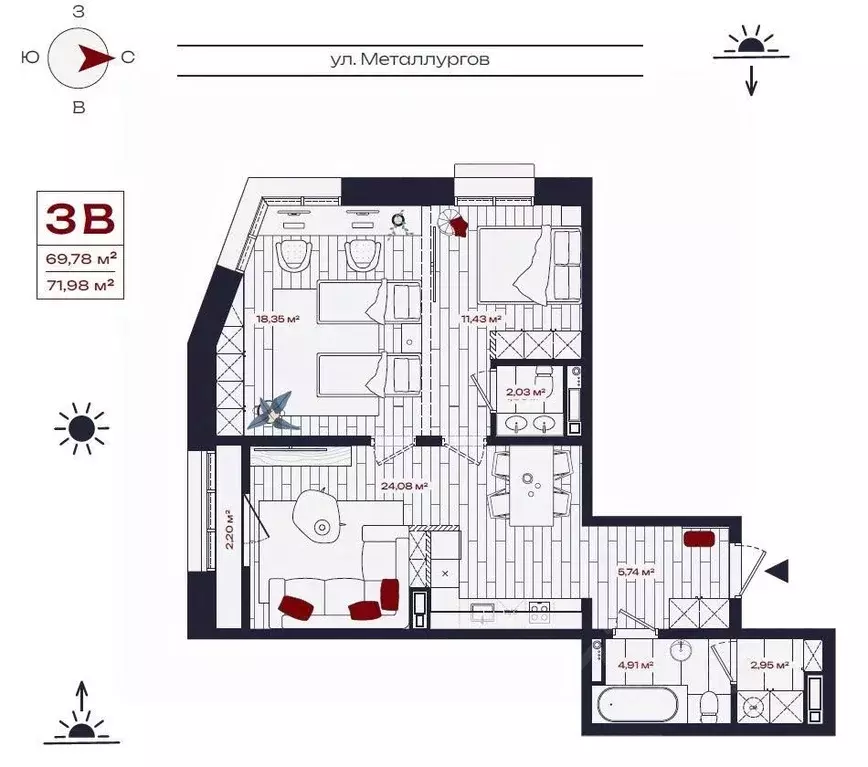3-к кв. Иркутская область, Братск ул. Металлургов, 10 (71.98 м) - Фото 1