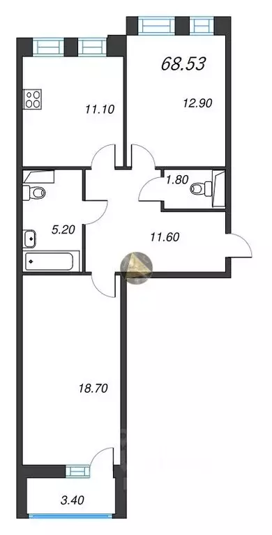 2-к кв. Санкт-Петербург Манчестерская ул., 5к1 (68.53 м) - Фото 1