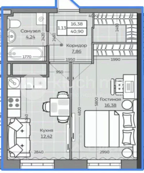 1-к кв. Татарстан, Казань ул. Рауиса Гареева, 103А (40.8 м) - Фото 2