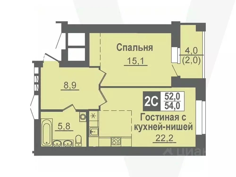 2-к кв. Новосибирская область, Кольцово рп ул. Благовещенская, 2 (54.0 ... - Фото 0