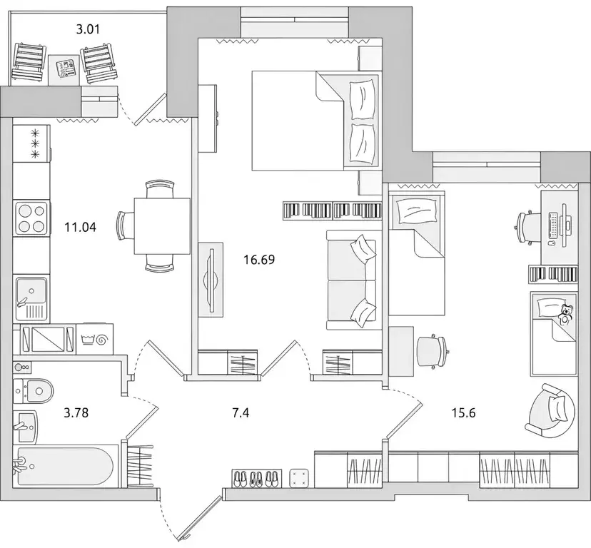 2-к кв. Санкт-Петербург Пулковское ш., 42к6 (56.0 м) - Фото 1