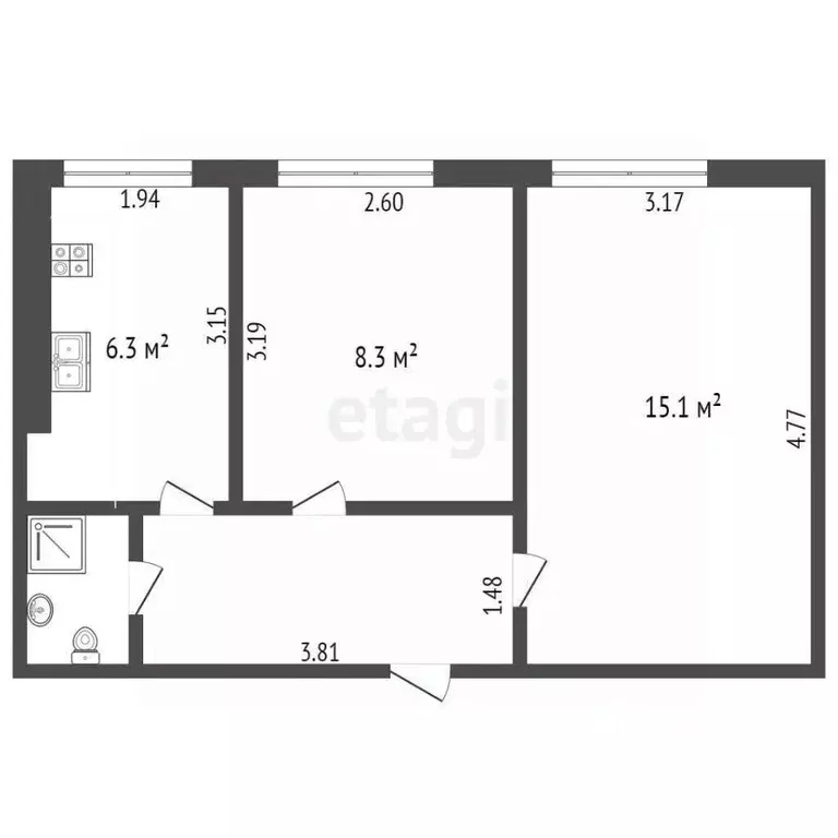 2-к кв. Московская область, Коломна Окский просп., 22 (37.3 м) - Фото 1