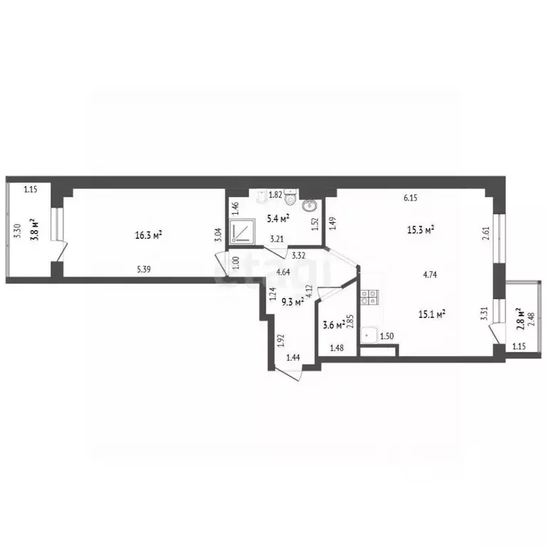 2-к кв. Саха (Якутия), Якутск ул. Лермонтова, 49 (65.2 м) - Фото 2
