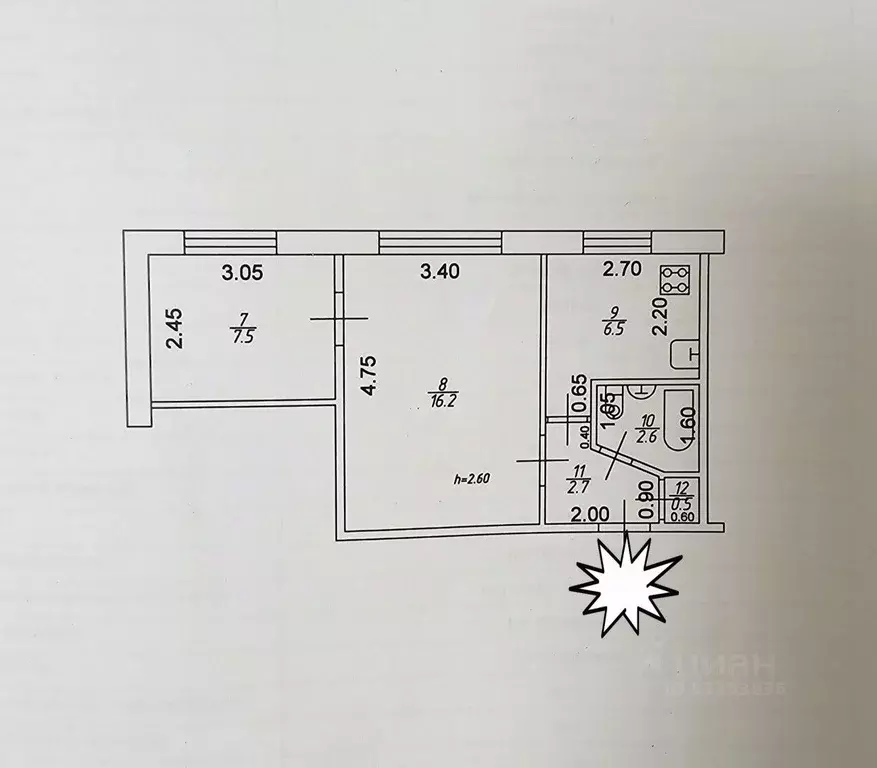 2-к кв. Татарстан, Казань ул. Братьев Касимовых, 16 (36.0 м) - Фото 1