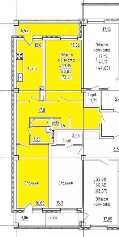 2-к кв. Саха (Якутия), Якутск просп. Михаила Николаева, 19Д (73.61 м) - Фото 1