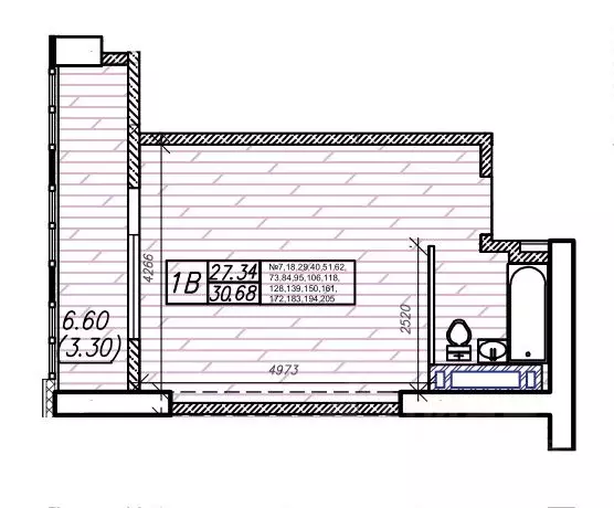 Студия Приморский край, Владивосток Енисейская ул. (30.68 м) - Фото 1