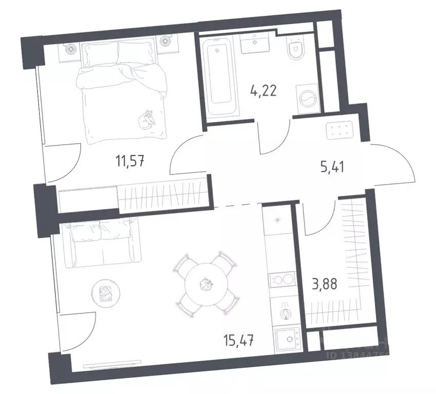 1-к кв. Москва Квартал на воде жилой комплекс, к5 (40.55 м) - Фото 1