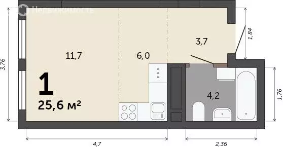 Квартира-студия: Екатеринбург, Сосновый переулок (25.6 м) - Фото 0