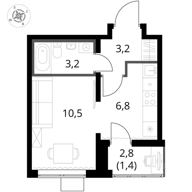 Студия Московская область, Видное ул. Старо-Нагорная, 31 (25.1 м) - Фото 2
