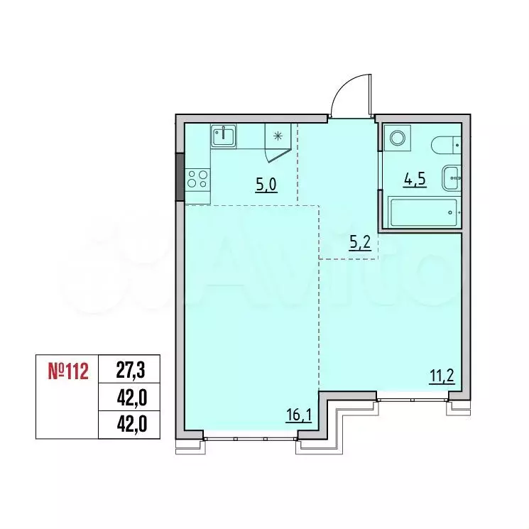 2-к. квартира, 42 м, 4/15 эт. - Фото 0