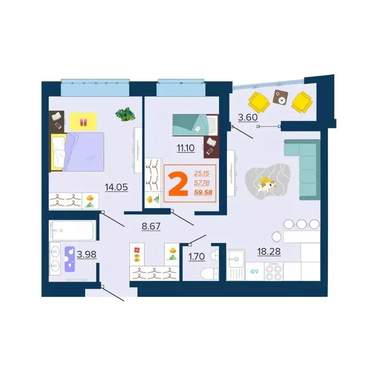 2-к кв. Брянская область, Брянск Московский мкр, Микрорайон Акватория ... - Фото 1