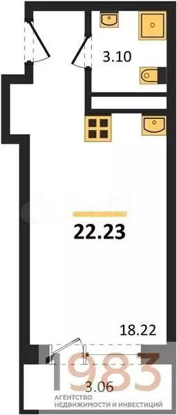 Квартира-студия, 22,2 м, 19/20 эт. - Фото 0