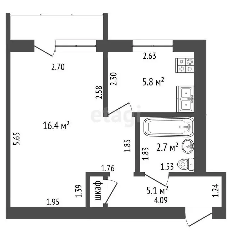 1-комнатная квартира: Прохладный, улица Ленина, 82 (30.7 м) - Фото 1