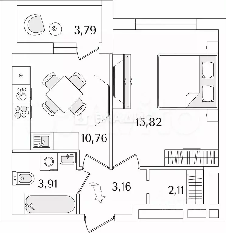 1-к кв. Санкт-Петербург Октябрьская наб., 120 (37.7 м) - Фото 2