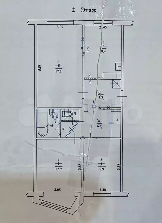 3-к. квартира, 64,2 м, 2/5 эт. - Фото 0