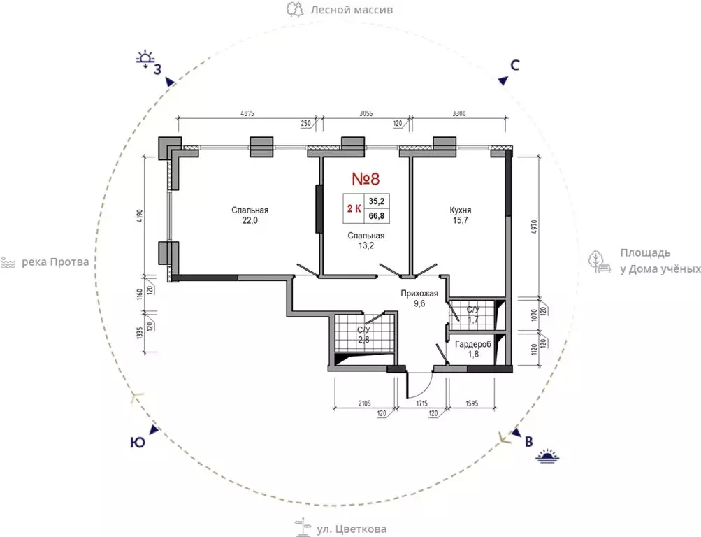 2-комнатная квартира: Обнинск, улица Усачёва, 4 (66.8 м) - Фото 1