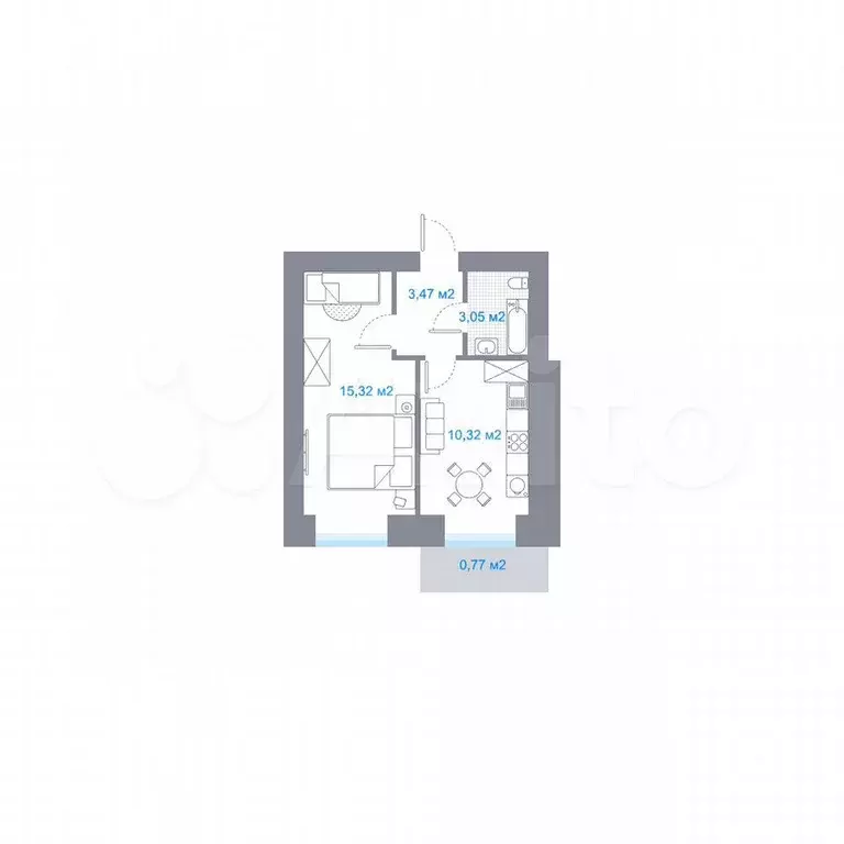 1-к. квартира, 32,9 м, 2/5 эт. - Фото 0