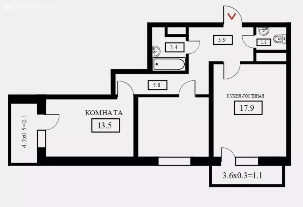 2-комнатная квартира: Краснодар, Домбайская улица, 55к5 (61.7 м) - Фото 0