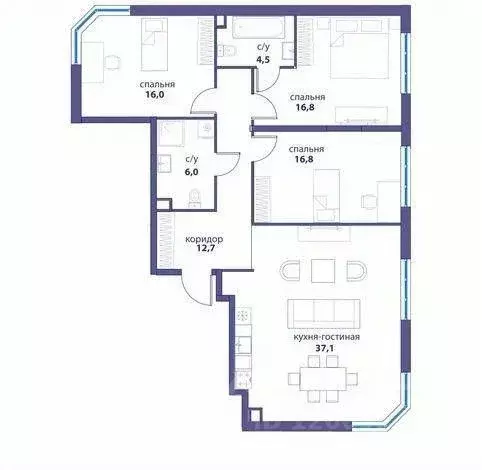 3-к кв. Москва ул. Василия Ланового, 5 (110.1 м) - Фото 1