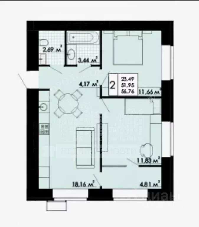 2-к кв. Калужская область, Калуга ул. Белые Росы, 3 (56.76 м) - Фото 1