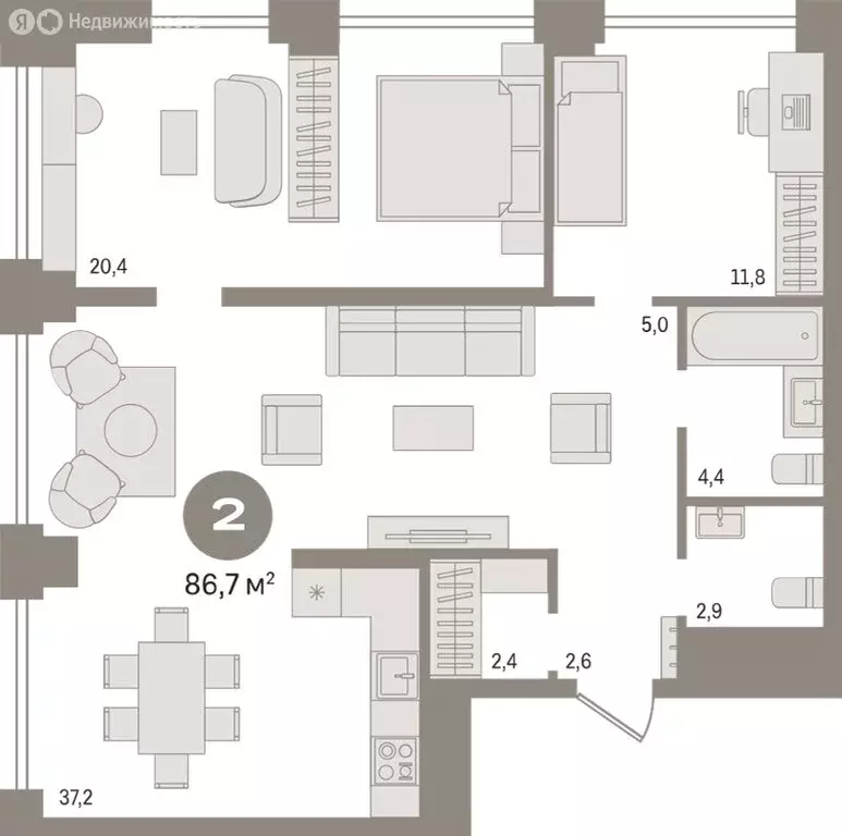 2-комнатная квартира: Новосибирск, жилой комплекс Мылзавод (86.67 м) - Фото 1