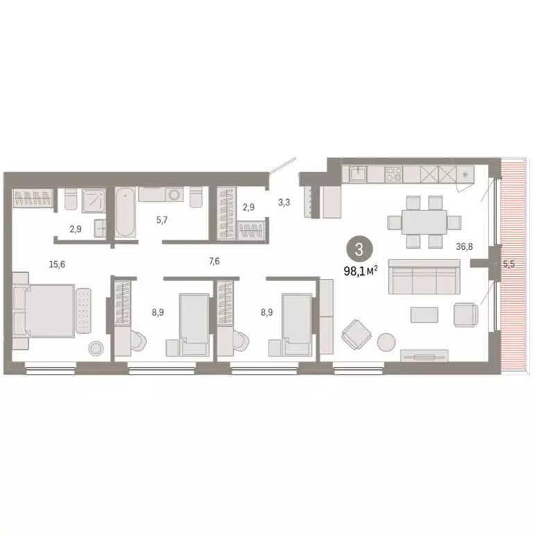 3-комнатная квартира: Новосибирск, квартал Лебедевский, 1/3 (98.1 м) - Фото 2