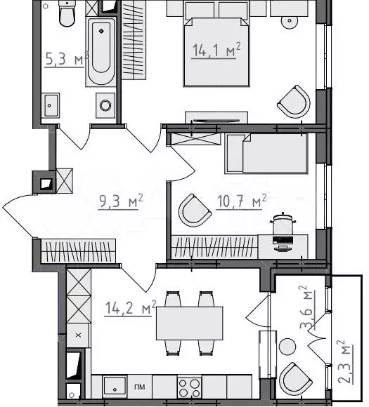 2-к. квартира, 56,1 м, 5/9 эт. - Фото 1