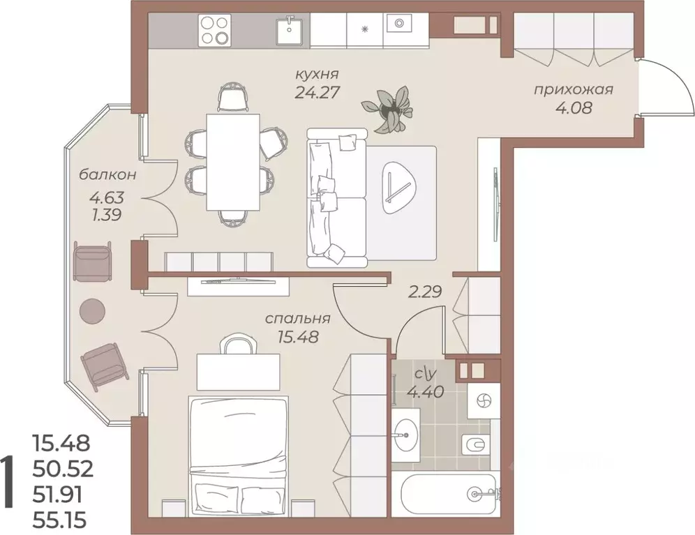 1-к кв. Калининградская область, Балтийск  (55.15 м) - Фото 1