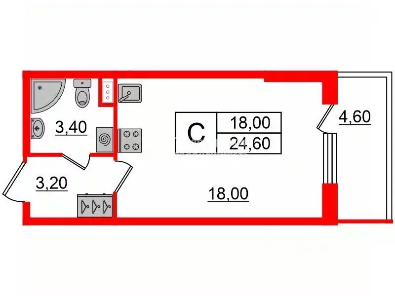 Студия Санкт-Петербург просп. Ветеранов, 202 (24.6 м) - Фото 1