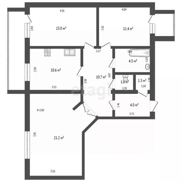 3-к кв. Ханты-Мансийский АО, Нягань 3-й мкр, 22 (78.4 м) - Фото 2