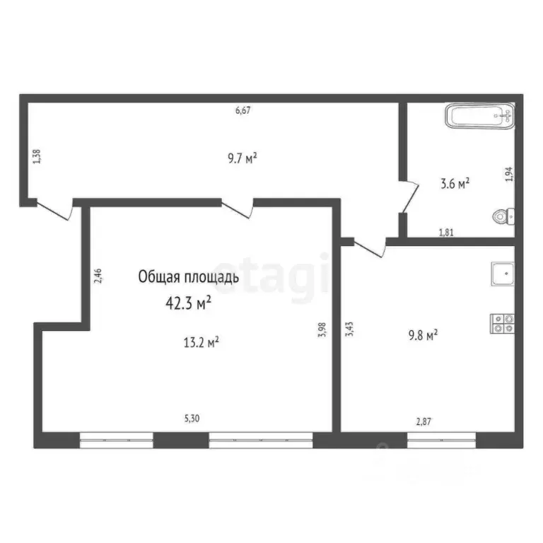 1-к кв. Брянская область, Брянск Московский просп., 102 (42.3 м) - Фото 2